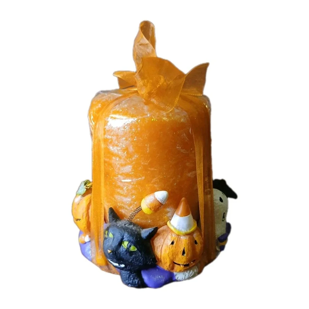Halloween Resin Pillar Candle Holder‎ With Candle Pumpkins #117B5